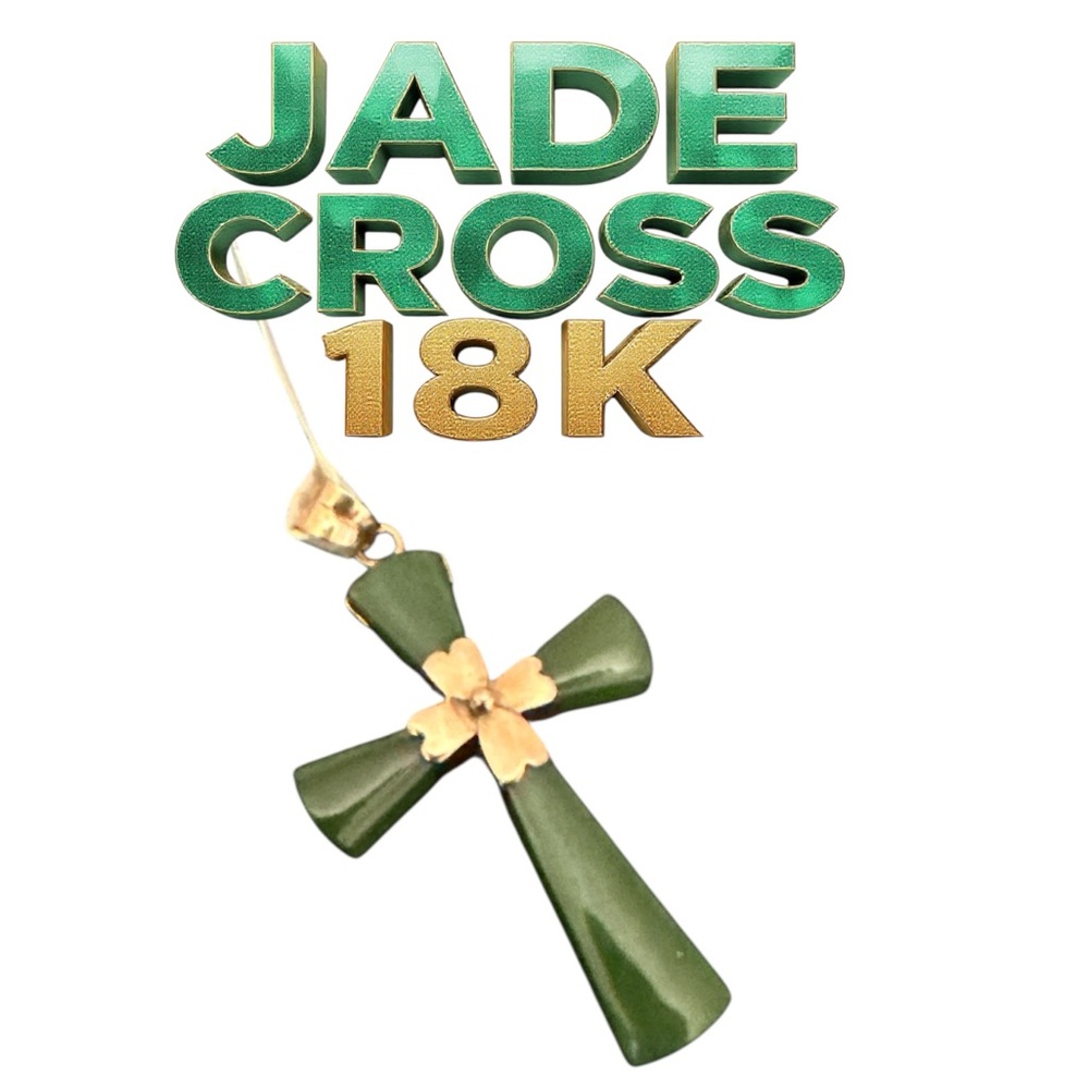 18 kt Green Jade Cross Pendant with Gold Accents